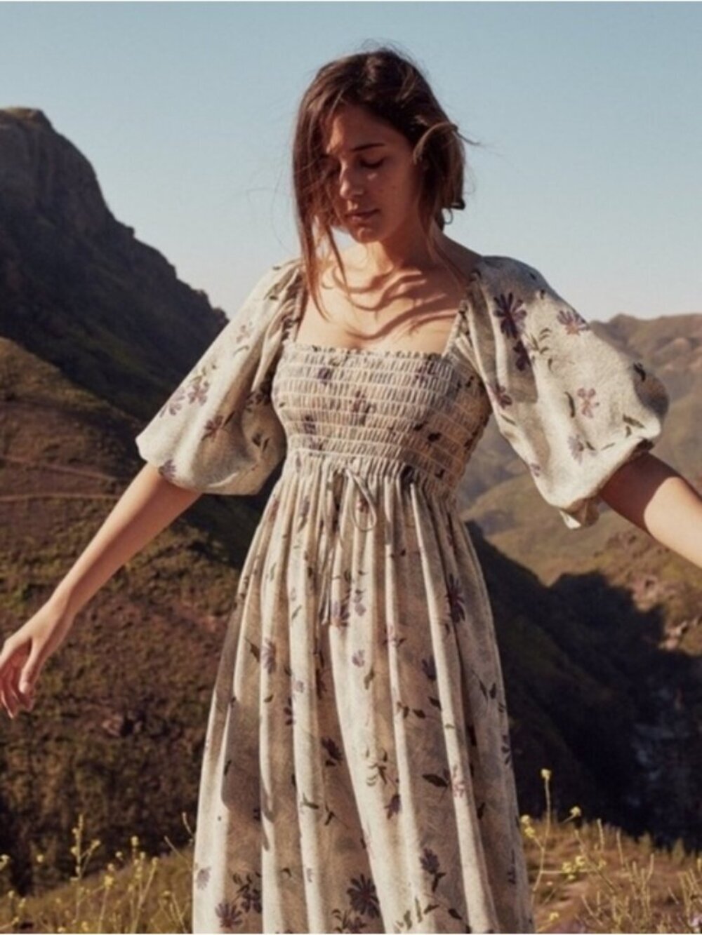 Christy Dawn Katarina Maxi Dress Water Colour Daisy Smocked  Size Medium Cottage